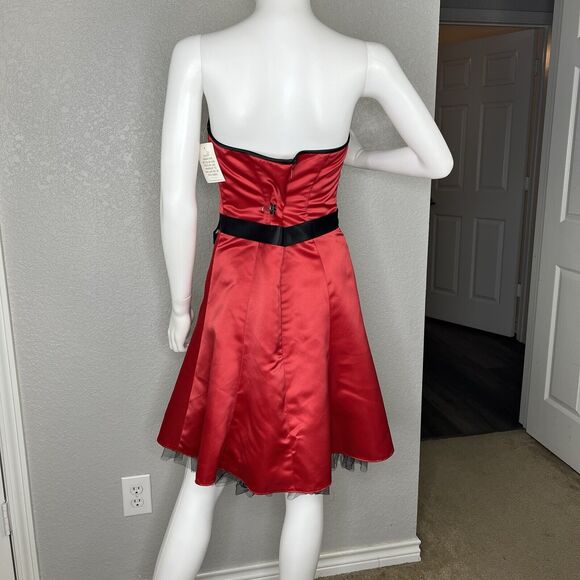 Vtg Jessica Mcclintock Gunne Sax Dress Size 8 Strapless Fit Flare Red Black NWOT - Picture 4 of 8